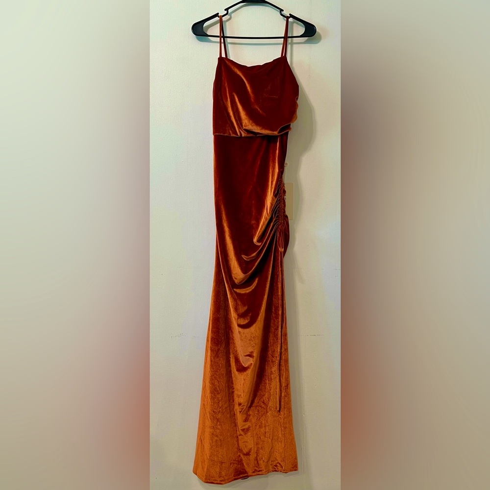 Carlyna Helena Burnt Orange Bridesmaid Velvet Dress